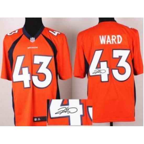 Nike Denver Broncos 43 T.J. Ward Orange Game Signed NFL Jersey